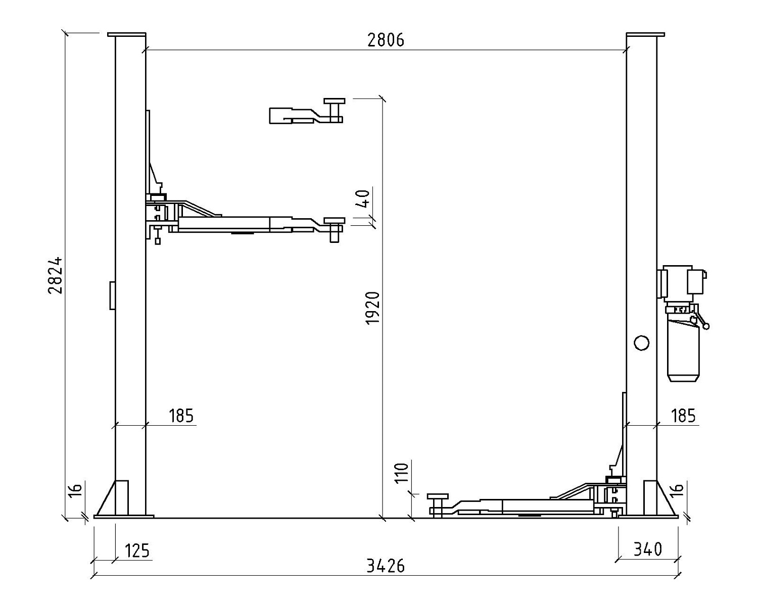 Подъемник двухстоечный T-4 (прямые лапы)